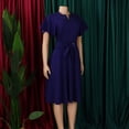 thumbnail image 4 of AURA Womens V Neck A Line Midi Dress Tie Strap Detail Short Sleeve High Waist Elegant Summer Work Dress with Zipper, 4 of 10