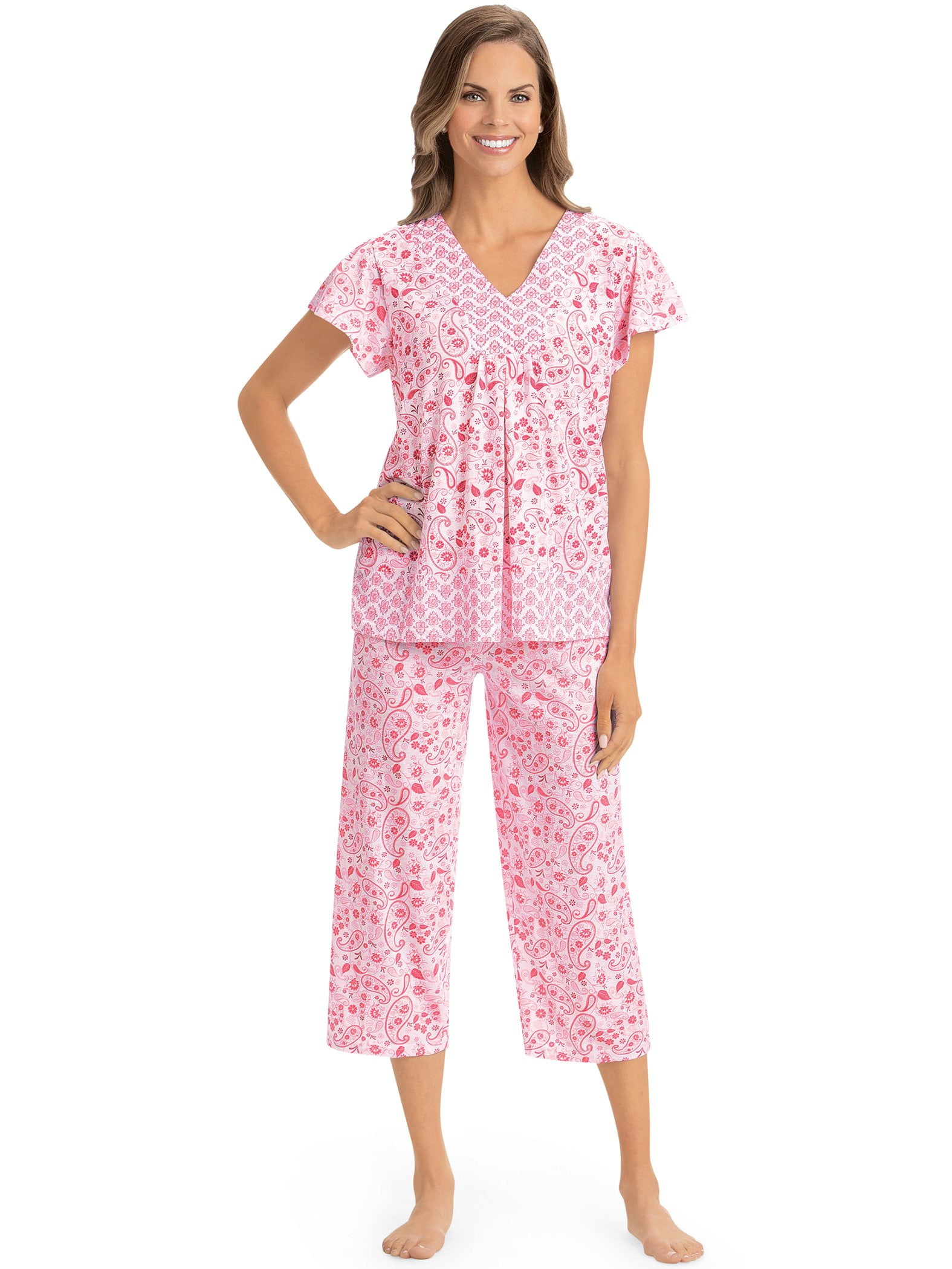 Collections Etc Border Print Capri Paisley Pajamas 2-Piece Set | Shirt ...