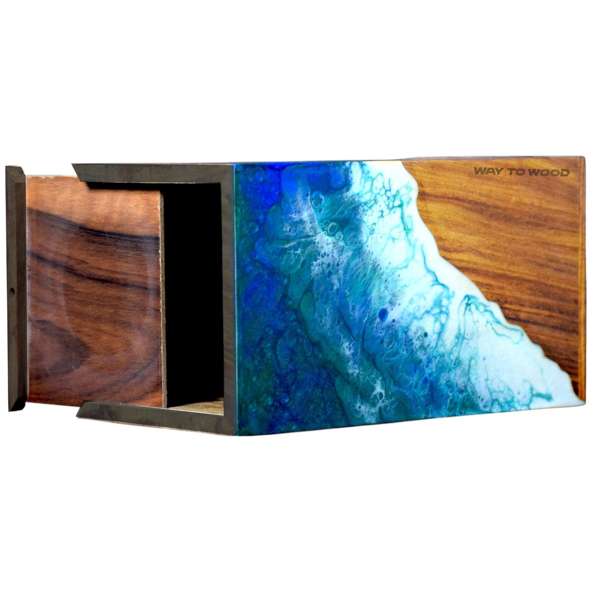 Wooden Urn for Human Ashes Adults, Male/Female - Handcrafted Urns with Ocean Resin Inlay - Unique Memorial Urn for Ashes - Cremation Urns for Burial or Home Display