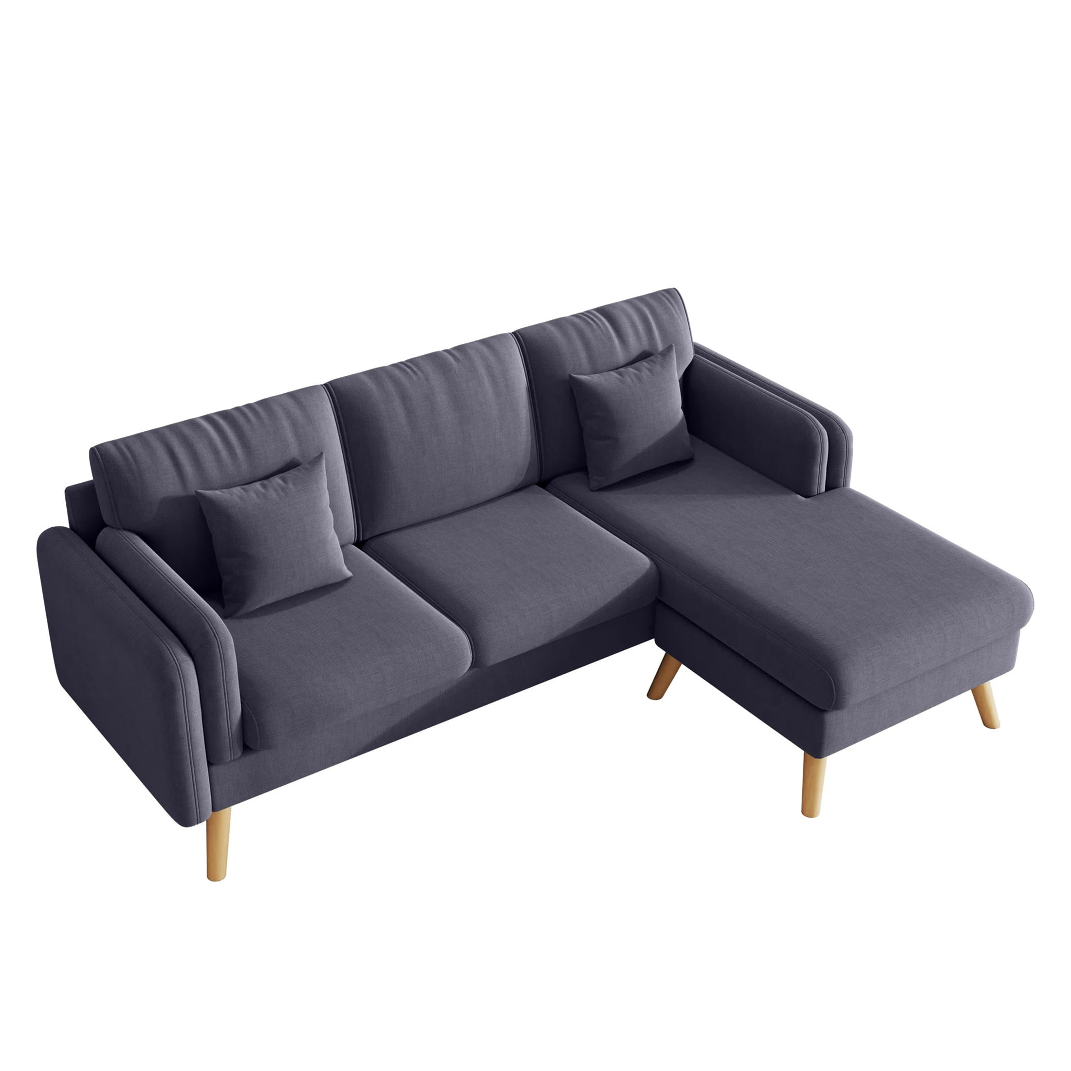 Aukfa 85" Sectional Couch Reversible L shape Sofa for Living Room, Solid Wood Legs, Linen, Gray