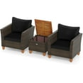 thumbnail image 2 of Costway 3 PCS Outdoor Patio Rattan Bistro Furniture Set Wooden Table Top Cushioned Sofa Black, 2 of 10