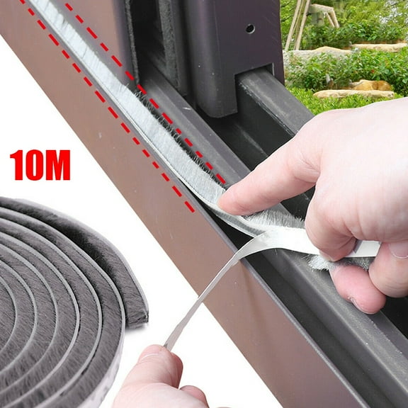 10M Gray Polypropylene Door Draft Excluder Brush Seal Strip for Dust Noise Insulation - Heavy Duty Sash Sealing Film for Home Improvement
