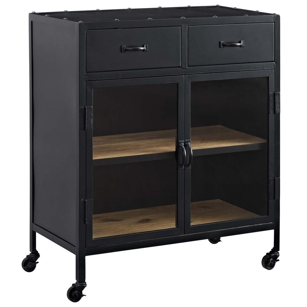 Modway Charm Rustic Pine Wood Storage in Black