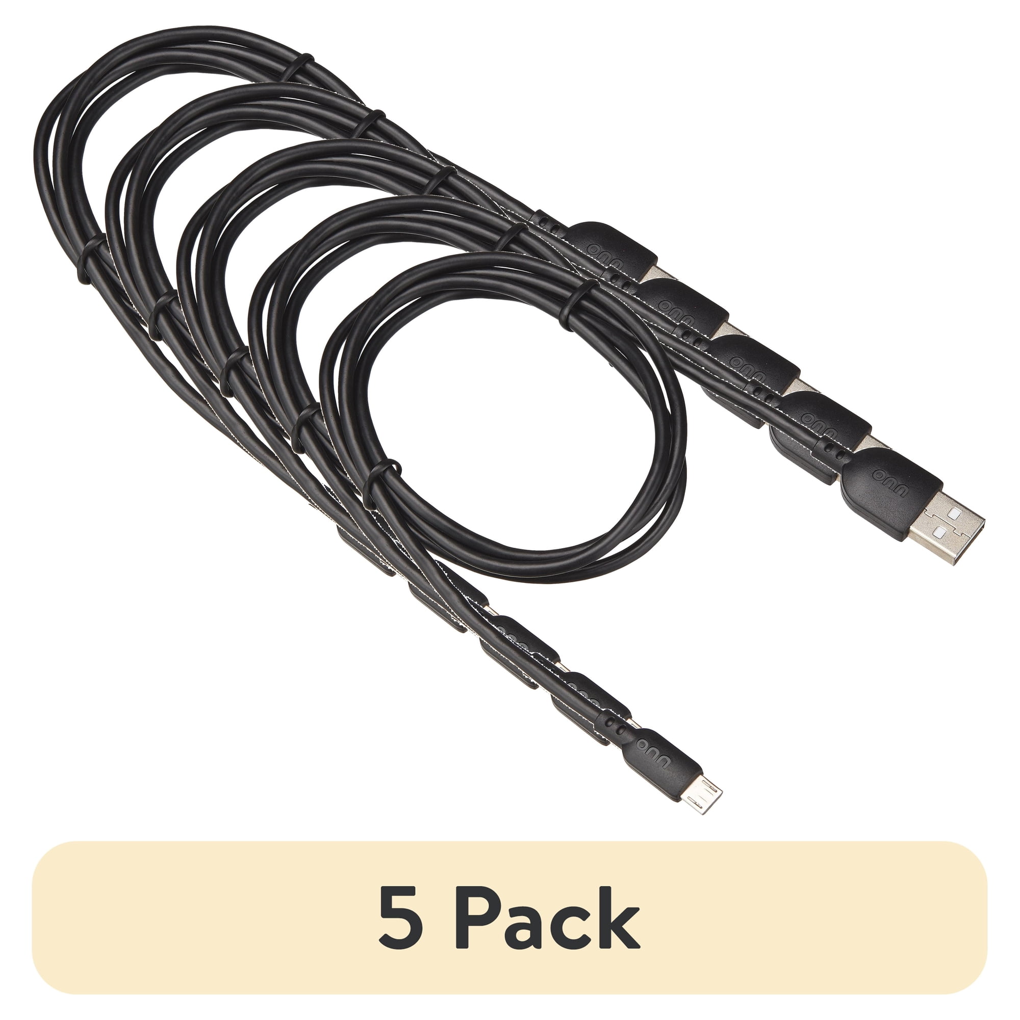 (5 pack) onn 3ft Micro-USB to USB Charging Cable  Black