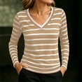 thumbnail image 2 of LIaqionyy Womens Striped Tops Long Sleeve Casual V Neck T Shirts Basic Lightweight Pullover Comfort Tee, 2 of 5