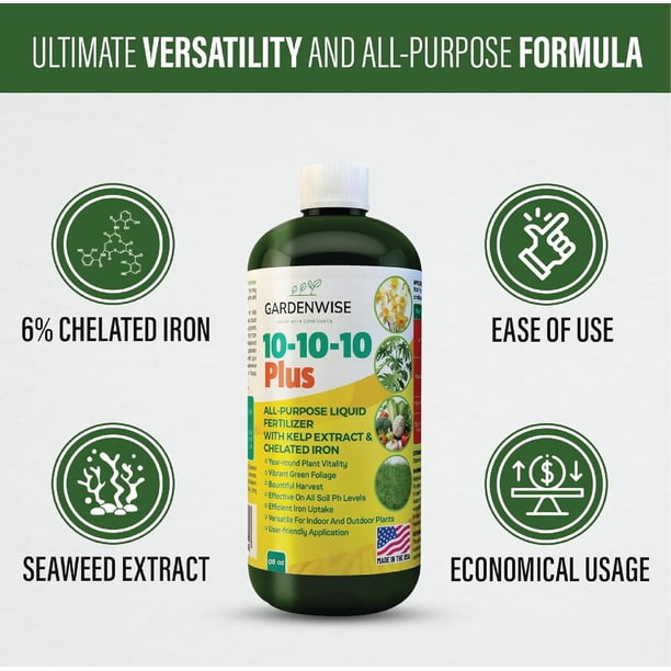 GardenWise 10-10-10 Liquid Fertilizer, Seaweed Kelp, Chelated Iron