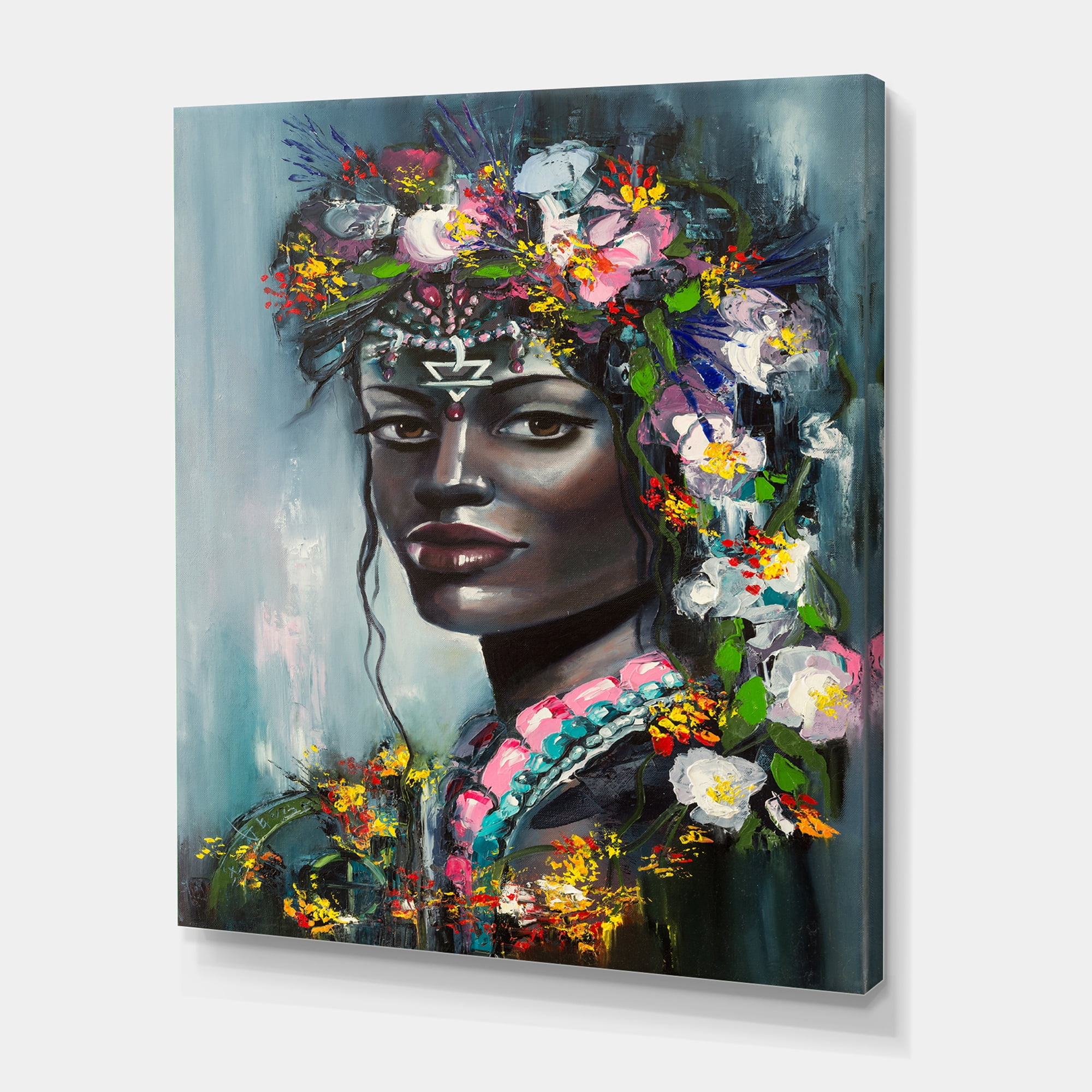 Designart ' Portrait Of Traditional African American Woman ' Modern Canvas Wall Art Print