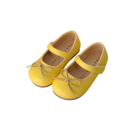 

Ritualay Girl Mary Jane Comfort Dress Shoes Bowknot Flats Casual Cute Leather Shoe Children Kids Ankle Strap Yellow 8C