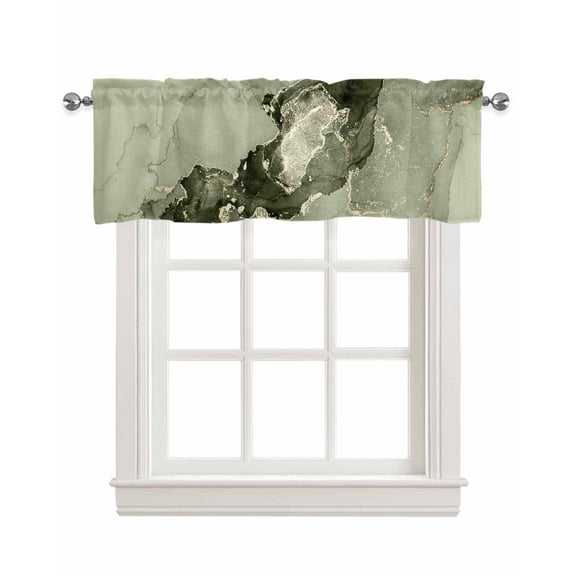 Marble Sage Green Linen Curtain Valance for Bedroom/Bathroom/Kitchen/Office/Living/Dining Room Windows,Chinese Gradient Ink Painting Rod Pocket Topper Drapes Decorative Cafe Drapery Panel 54x18