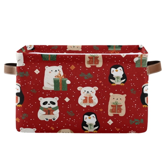 1-Pack Square Closet Organizers with Handles Open Basket Bins Cute Christmas Animals Storage Basket for Home Office