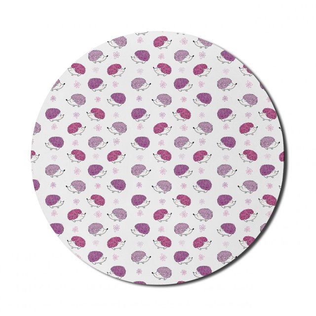 Hedgehog Mouse Pad for Computers, Watercolor Style Funny Smiling Spiny Mammals with Hand Drawn Daisy Flowers, Round Non-Slip Thick Rubber Modern Mousepad, 8" Round, Pink Purple White, by Ambesonne
