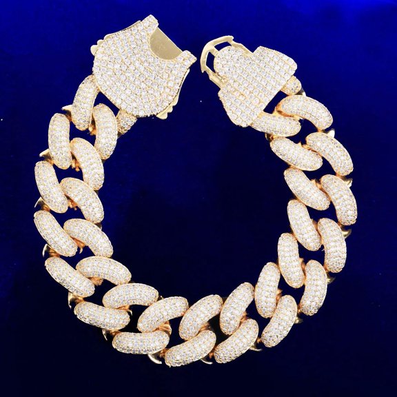 DUBSS Cuban Link Bracelet for Men Prong Setting Iced Out Cubic Zirconia Real Copper Hip Hop Jewelry Spring Clasp