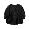 thumbnail image 4 of Endives Women's Summer Shirt Solid Color Retro Loose Medium Sleeve Cotton Linen Shirt Womens Blouse Spring Outfit, 4 of 4