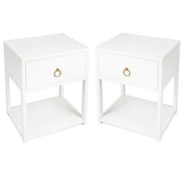Home Square Transitional End Table in White Finish - Set of 2