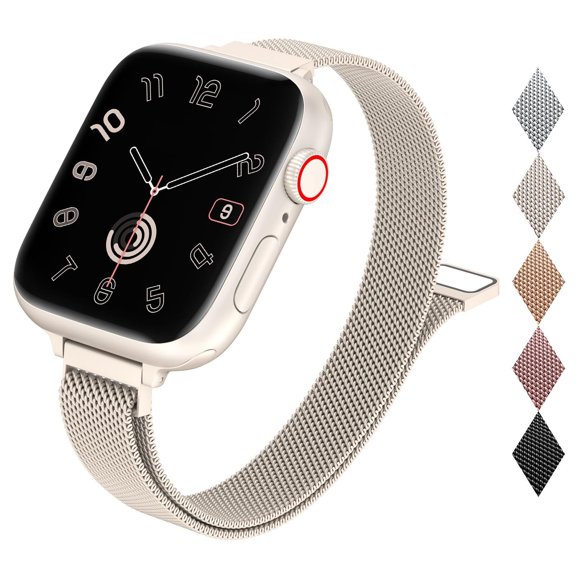 Slim Milanese Loop Compatible with Apple Watch Band for women 40mm 41mm 38mm 42mm 44mm 45mm 46mm, Stainless Steel Magnetic Mesh Strap work on iWatch Series8 7 6 5 4 3 SE