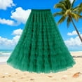 thumbnail image 2 of Felirenzacia Women’s Layered Ruffles Tulle Skirt Pleated High Waist Fluffy Maxi Skirt Fairy Cake Dress Long Tutu Party Skirt, Army Green,L, 2 of 5