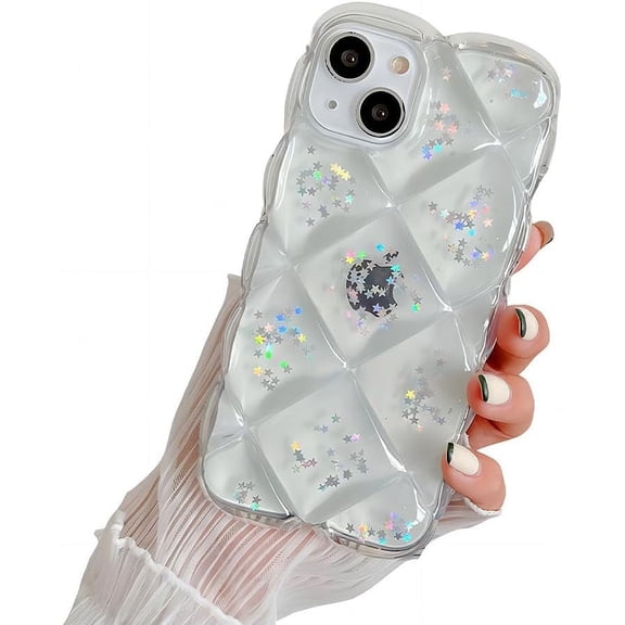 for iPhone Case,Cute Wave Shape Frame Rhombus Bubble Glitter Clear Soft Shockproof Phone Case (iPhone 11,Star)
