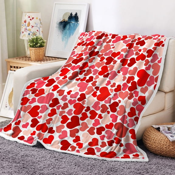 Heart Throw Blanket, Valentines Day Love Soft Throw Flannel Blankets for Couch & Bed, Red Heart-Shaped Valentine's Day Romantic Plush Cozy Fuzzy Blanket 50" x 60", Super Soft & Warm Blankets