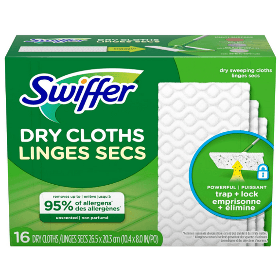 Swiffer Sweeper Dry Multi-Surface Sweeping Cloth Refills for Floor Sweeping and Cleaning, Unscented, 16 count