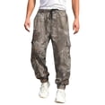 thumbnail image 3 of Havenx Baggy Camo Cargo Sweatpants for Men Maple Leaf Print Drawstring Waist Tapered Cargo Joggers with Flap Pockets Wide Leg Bottoms Gym Workout Hiking Casual Athletic Clothes,Camouflage M, 3 of 5