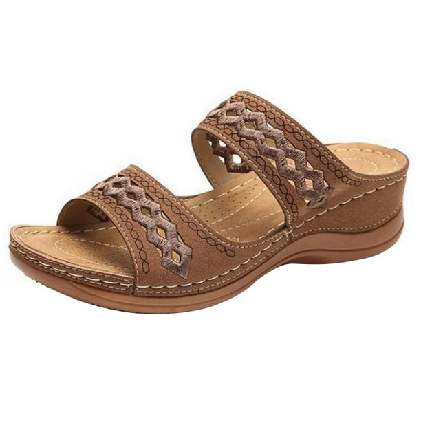 Sandalias de cuña para mujer con soporte para el arco, zapatillas de casa con puntera abierta para interiores y exteriores
