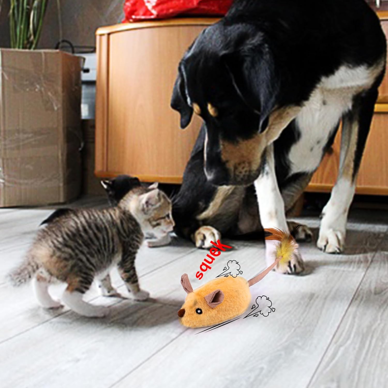 ZOSE Interactive Dog Toys Mouse, Escaping Mice Squeaky Dog Toys with Lights & Auto-Turn, Rechargeable Moving Dog Toy for Small/Medium/Large Dogs & Cats (Yellow)