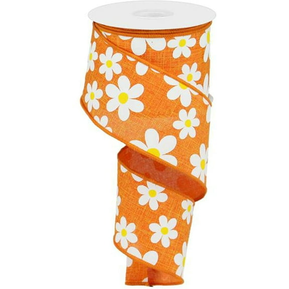 2.5" Flower Daisy Ribbon: Orange 10 Yards Summer Spring Floral Wired Ribbon RG0193520