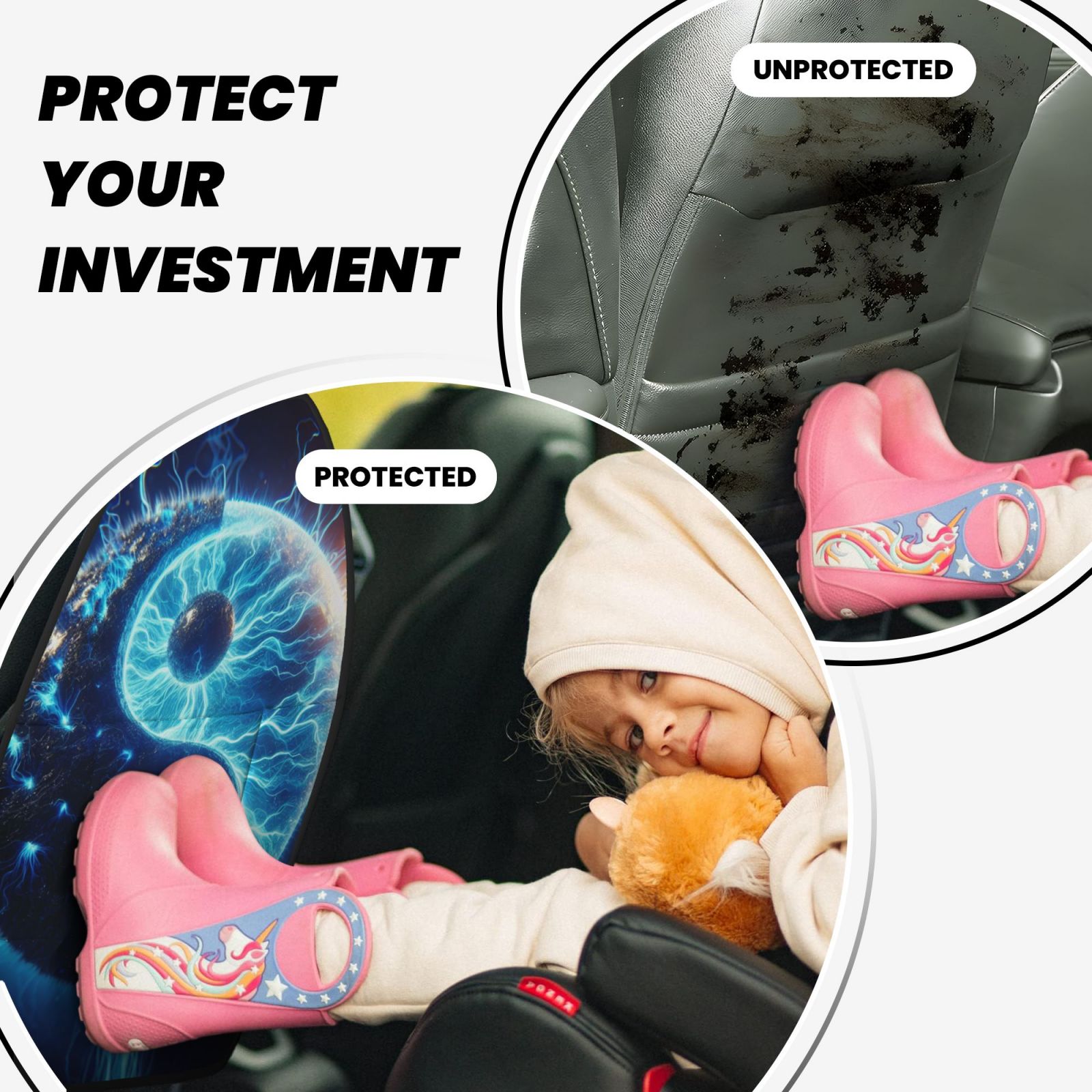 Xecao Blue Yin And Yang Pattern Car Seat Back Protector 2 Pack Large Capacity Pocket, Kick Mats Back Seat Protector