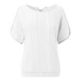 thumbnail image 4 of SNKSDGM Women's Plus Casual Easter Shirts Womens Tops Trendy Xs Women Casual Solid Round Neck Shirt Short Sleeve Loose Shirt Blouse Cold Shoulder Pleated Tops Shirts for Women Trendy Teen, 4 of 5