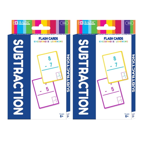BAZIC Subtraction Flash Cards, Numbers Math Flashcards (36/Pack), 2-Packs