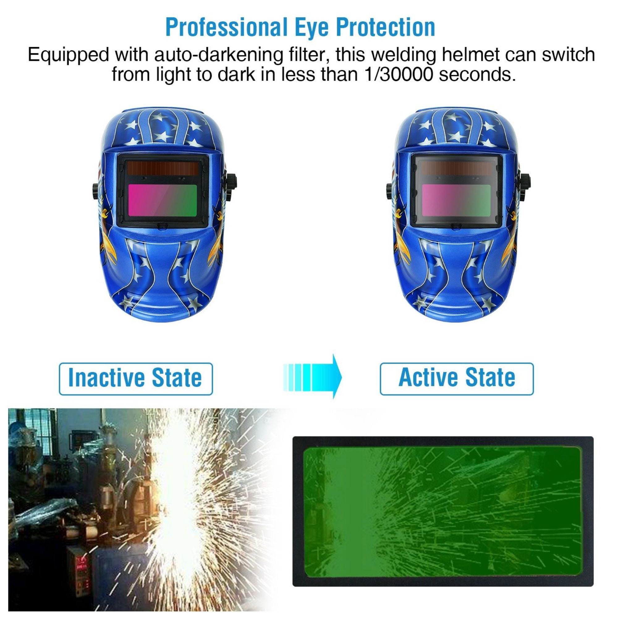 True Color Auto Darkening Welding Helmet – Solar Powered Mask for MIG, TIG, Arc & Grinding