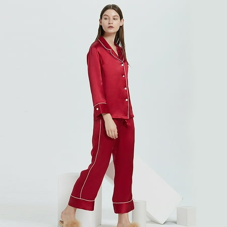 

Favorite home.22Mm silk pajamas mulberry silk pajamas set 100% mulberry silk home wear. Red size L