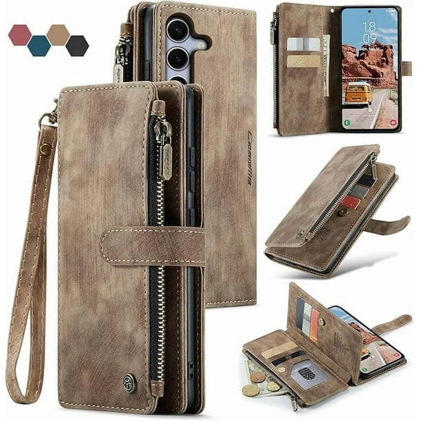 Compatible con la funda Billetera Samsung Galaxy S25,con Soporte para Tarjeta, Bolsillo Magnético con Cremallera, Correa de Cordón, Billetera de Cuero con Tapa para Samsung Galaxy S25 5G 6.2 Pulgadas