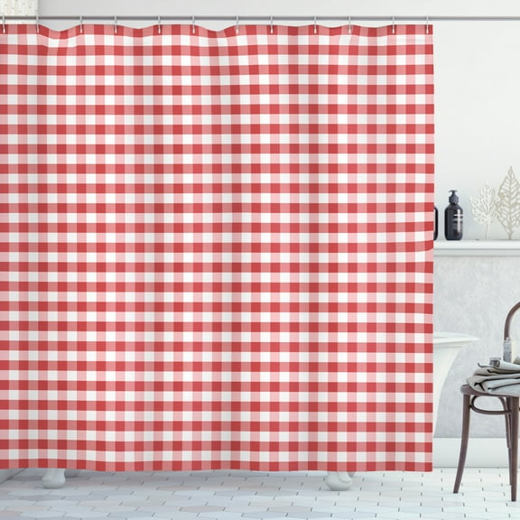Ambesonne Checkered Shower Curtain, Traditional Gingham, 69"Wx70"L, Coral White