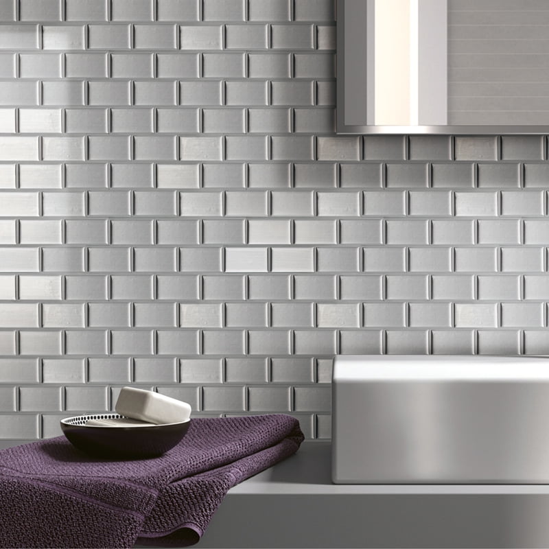 Art3d A Peel N Stick Kitchen Backsplash Wall Tiles Silver Subway Set Of 6 Walmart Com Walmart Com