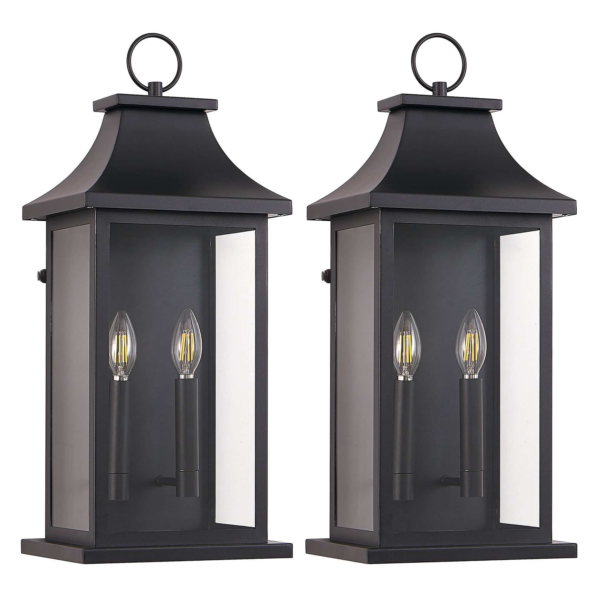 Leumius 2-Pack Outdoor Wall Lantern 2-Light, 22.2" Large Outside Wall Sconce, Modern Black Wall Light Fixture with Glass, Waterproof Exterior Lamp for House, Porch, Garage