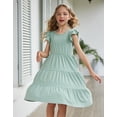 thumbnail image 3 of Vestido Arshiner para niñas, verano, mangas onduladas, algodón, verde claro, 3 of 5