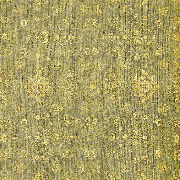 Ahgly Company Machine Washable Indoor Square Abstract Yellow Modern Area Rugs, 5' Square