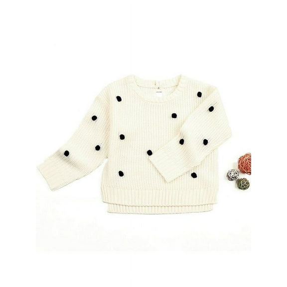 CradlePlanet Baby Toddler Girls White Polka Dot Winter White Sweater Pullover Cardigan
