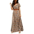 thumbnail image 1 of Kcodviy Women Daily Slim Dress Mid Length Dress Long Dress Sleeveless Cold Deep V Dress Shoulder Solid&Print Split Hem Casual Summer Beach Dress Drawstring Casual Dress, 1 of 7