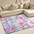 thumbnail image 2 of Coolnut Lightweight Soft Area Rugs 63 x 48 in, Unicorn with Pink Roses Floor Mat for Kids Playing Room Hardwood Floor Living Room Nursery Rugs, 5'3" x 4', 2 of 6