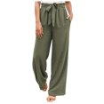 thumbnail image 2 of Pants For Women Wide Leg Pants High Waist Tied Belt Palazzo Pants Baggy Flowy Summer Casual Beach Pants With Pockets, 2 of 6