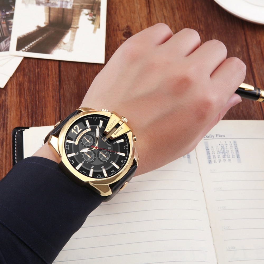 CURREN 8176 Men Black Luxury Chronograph Leather Analog Quartz Business Sports Watch Waterproof Date Casual Wristwatch Walmart