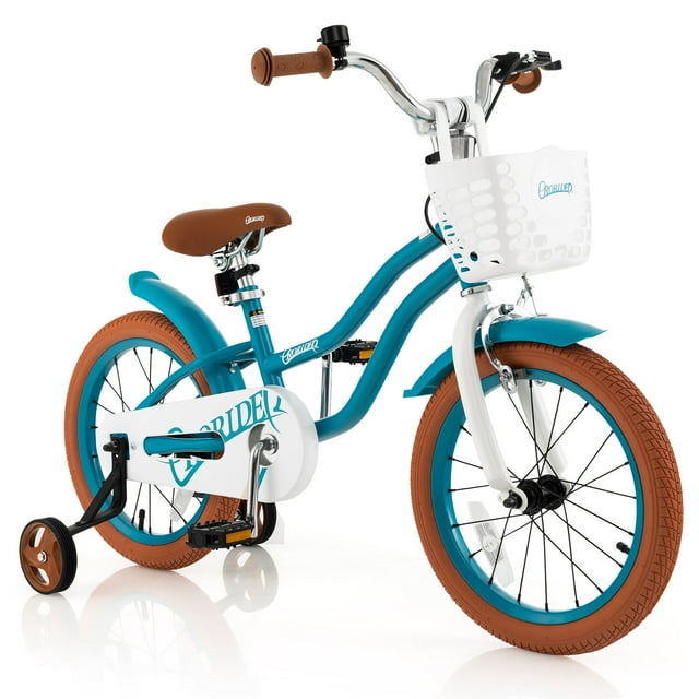 Costway Vélo Enfant 16 Po Réglable avec Stabilisateurs pour les 4 à 7 Ans