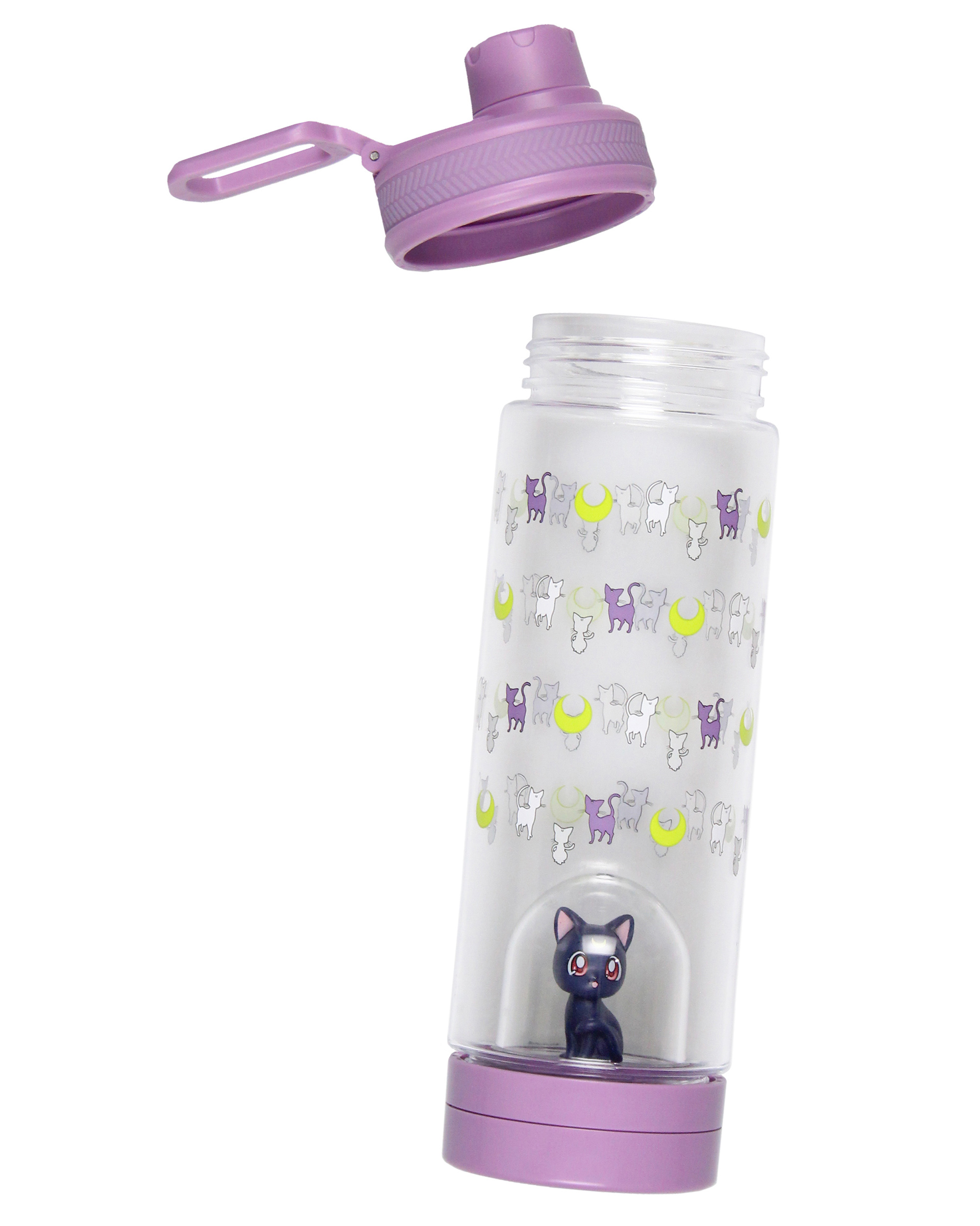 Sailor Moon Artemis Drinking Plastic Water Bottle With Inside Character Mold With Screw Top Lid | BPA Free | 17 oz.