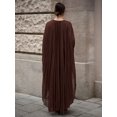 thumbnail image 5 of Coffee Brown Pleated Chiffon Maxi Dress With Batwing Sleeves Round Neck Flowy Elegant Vacation Party Dress, 5 of 7