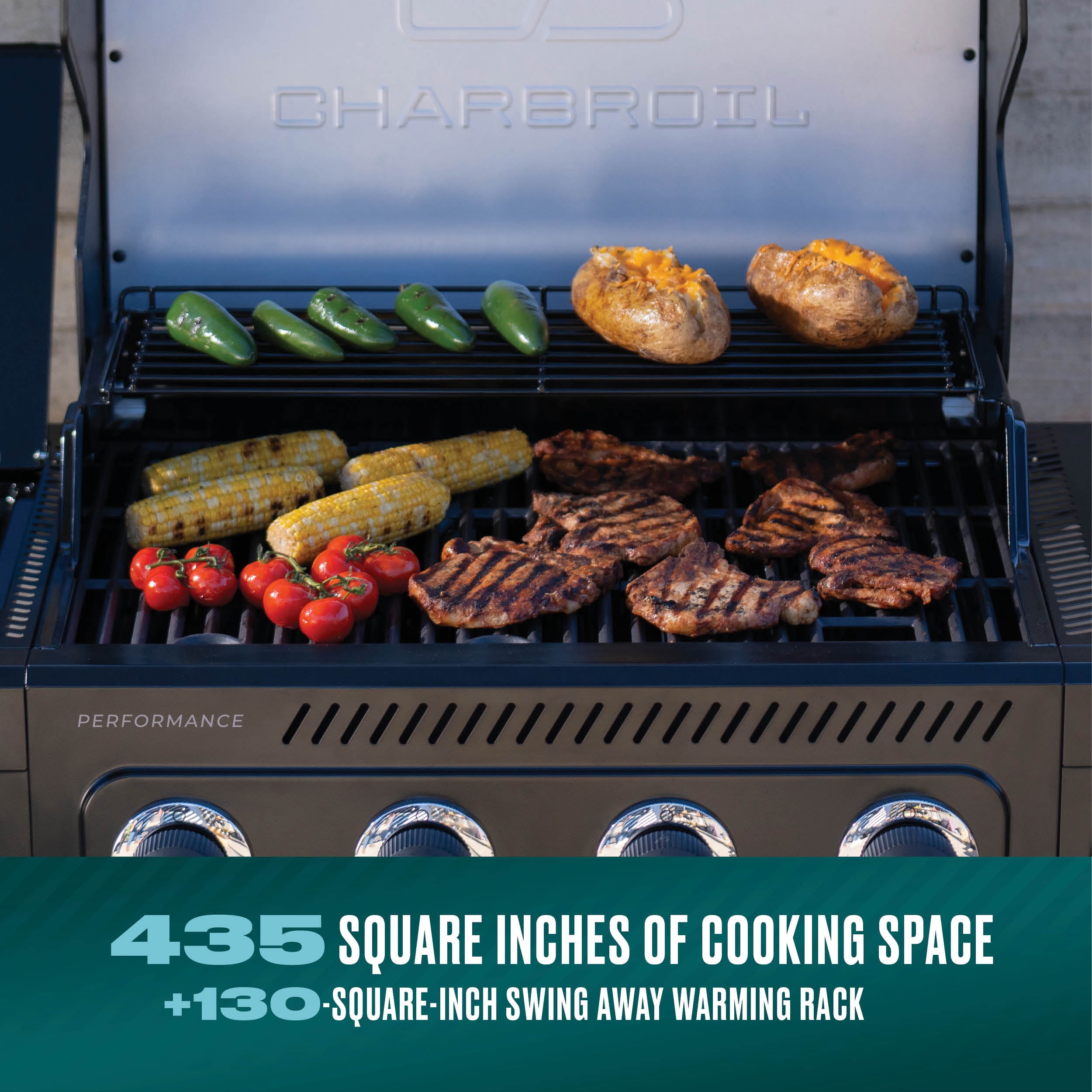 Charbroil® Performance Series™ FlavorMax™ 4 Burner Gas Grill Cabinet with Side Burner, Black Stainless