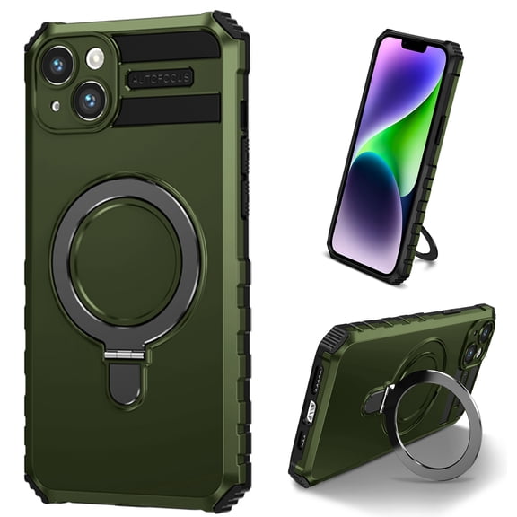 K-Lion Magnetic Case for iPhone 12 with Rotatable Invisible Ring Stand, Compatible with MagSafe, Military Grade Drop Protection, Shockproof Protective Heavy Duty Rugged Case,Green
