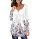 thumbnail image 2 of Puntoco Mujer Casual Camiseta Impreso Manga Larga Cuello Redondo Fruncido Botón Pullover Blusa tops Puntoco Puntoco-6619, 2 of 6