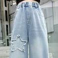 thumbnail image 6 of XQYLOS Girls Baggy Star Embroidered Jeans, High Waist 𝖸𝟤𝗄 Streetwear Denim Pants Wide Leg Casual, 𝖯reppy Aesthetic HipHop Style with 𝖢osmic Design, Comfort Elastic for Teen Girls, 6 of 9
